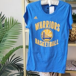 Adidas Blue and Yellow Golden State Warriors Basketball T-Shirt - Women's Large